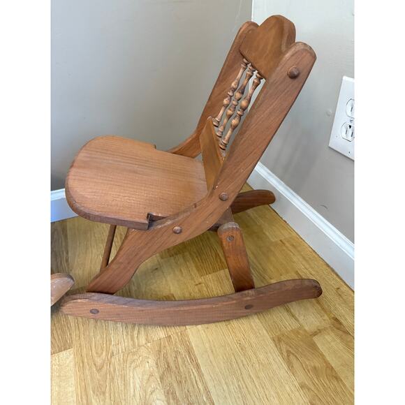 (2) 17.5" Tall Pine Folding Rocking Chairs - Picture 2 of 10